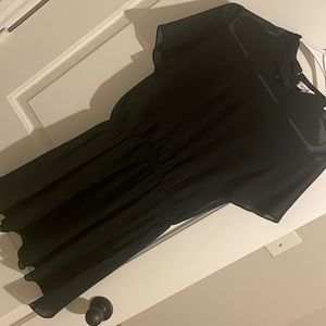 BCBGeneration black skater dress, sheer top with v neck lining, open back